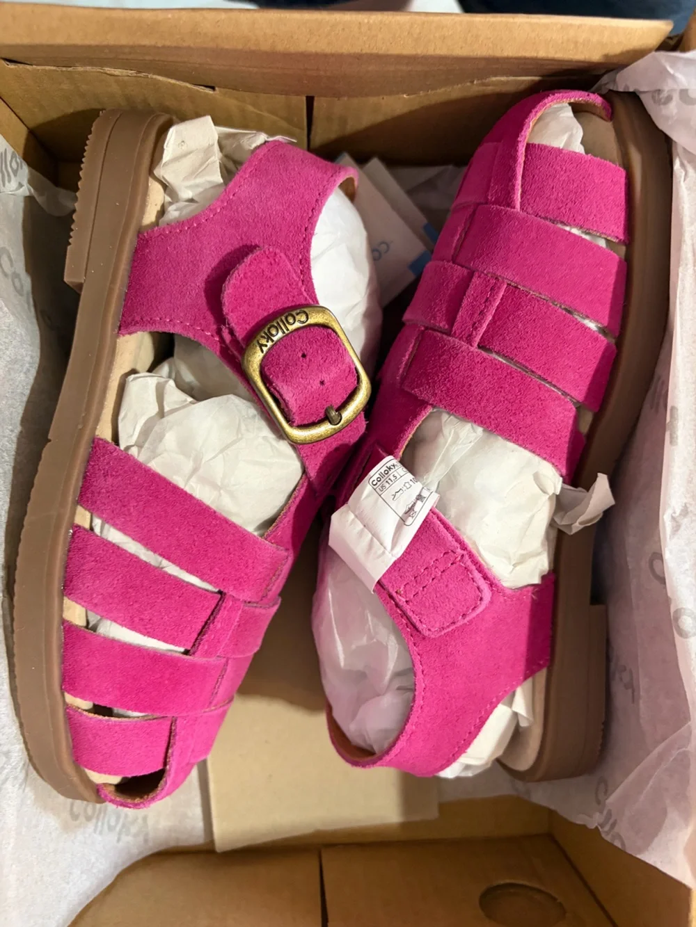 Kids Suede Fisherman Sandals in Bright Pink - Picture 6 of 7